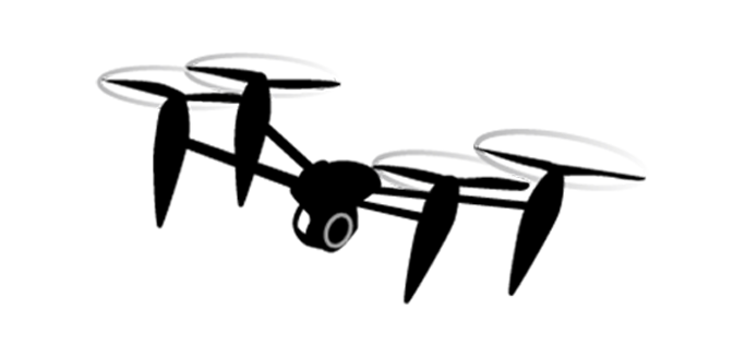 飛行するドローン（右）